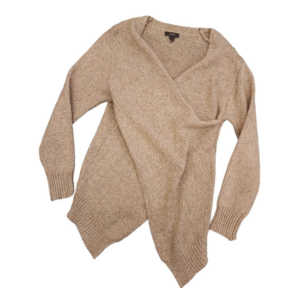 Merci V-Neck Long Sleeve faux wrap top neutral beige knit Sweater size small